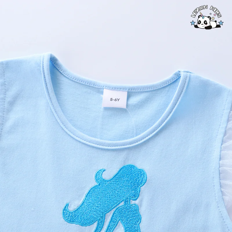 LEZONKIDS - Chegadas Recentes Vestidos de Sereia para Meninas Estampados com Malha de Escama de Peixe em Algodão, Sem Mangas, Verão, Vestidos Retos Fofo